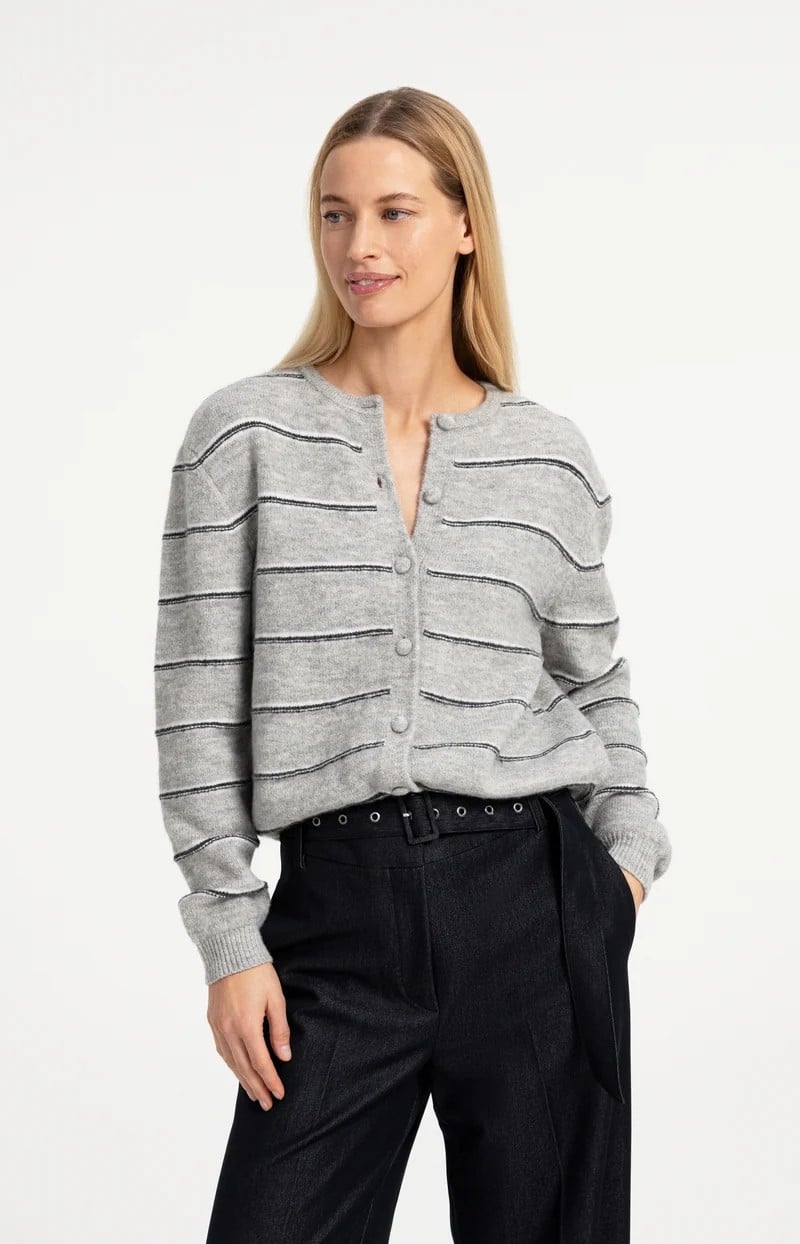 YAYA Women 01-010168-609 vest gebreid dames grijs dessin