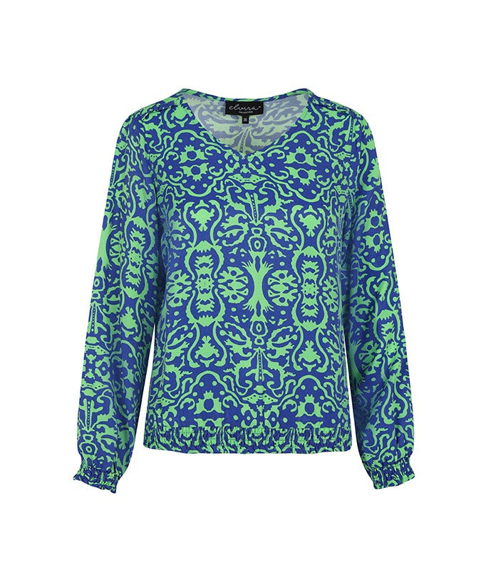 Elvira Casuals E1 24-038 top l/m dames – blauw dessin