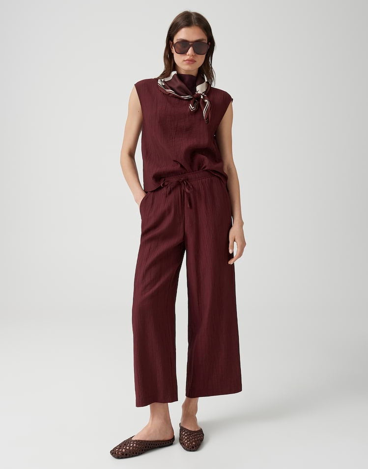 Opus Marou crinkled lange broek bordeaux – dames