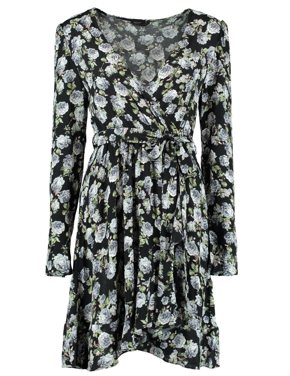 Colourful Rebel 9028 Ziggy flower mini wrap – damesjurk - Zwart Dessin
