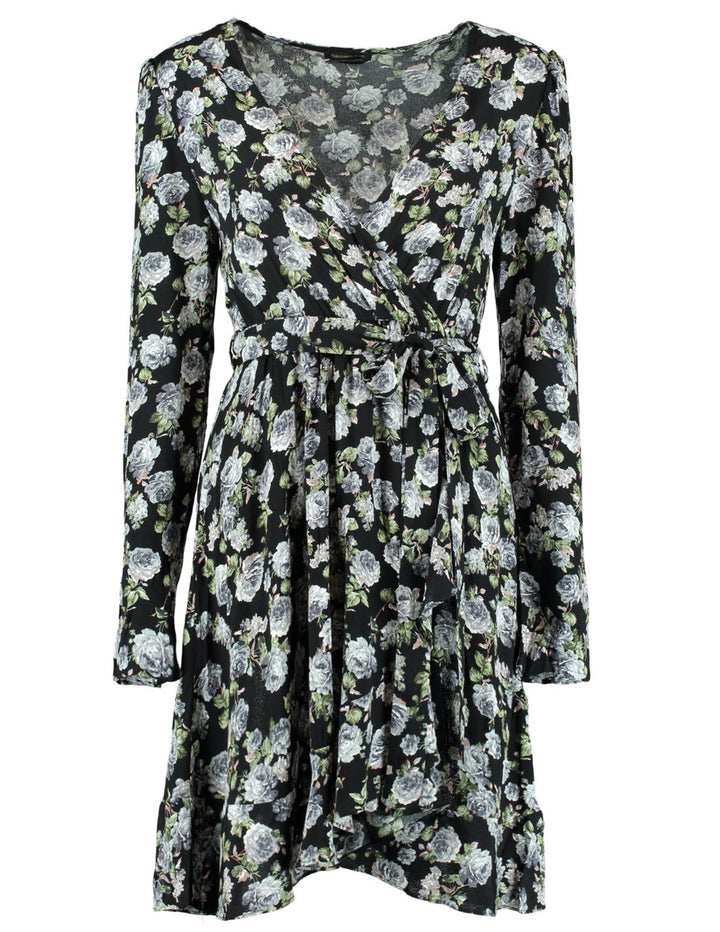 Colourful Rebel 9028 Ziggy flower mini wrap – damesjurk - Zwart Dessin