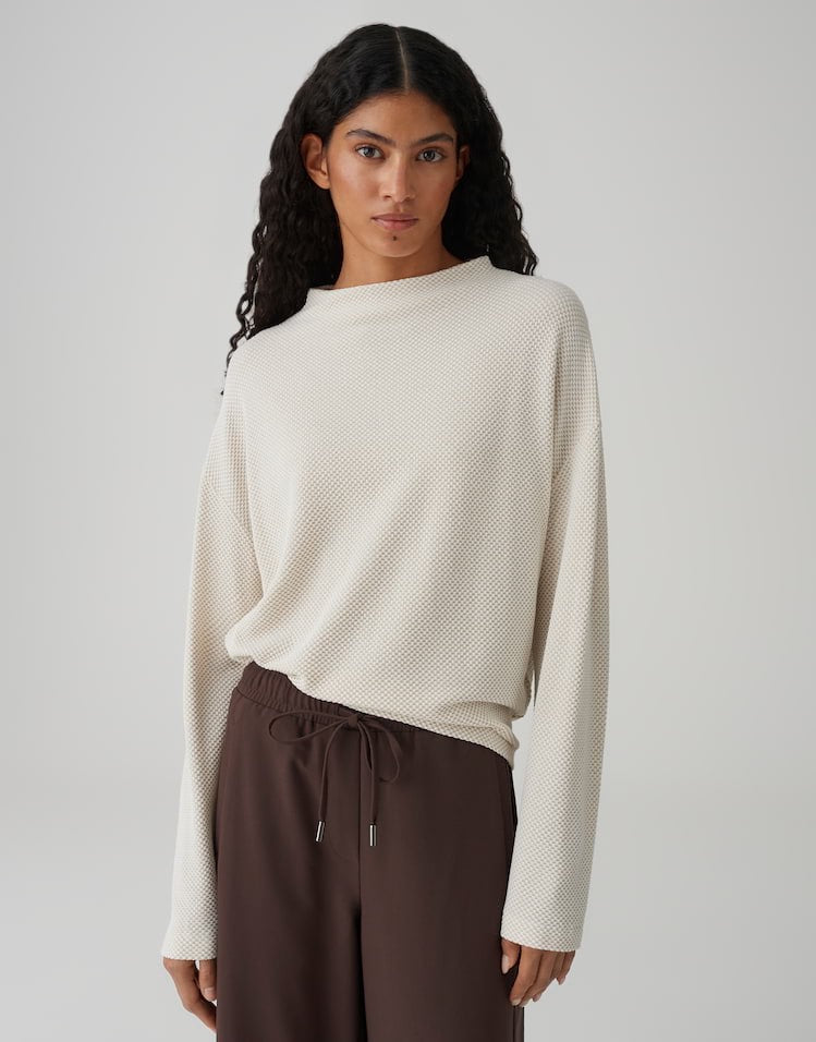 Opus Serata sweater dames zand dessin
