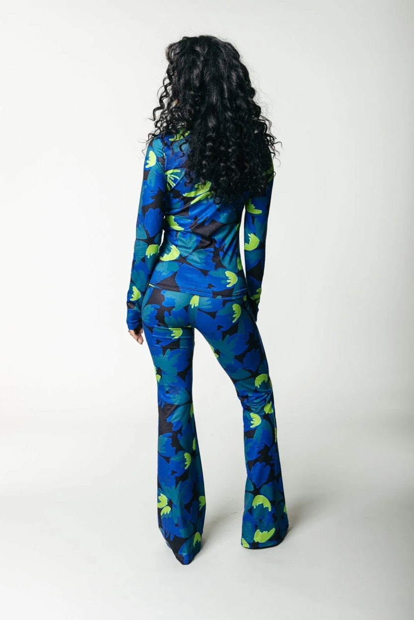 Moved Flower Peached Extra Flare Pants - Blauw Dessin