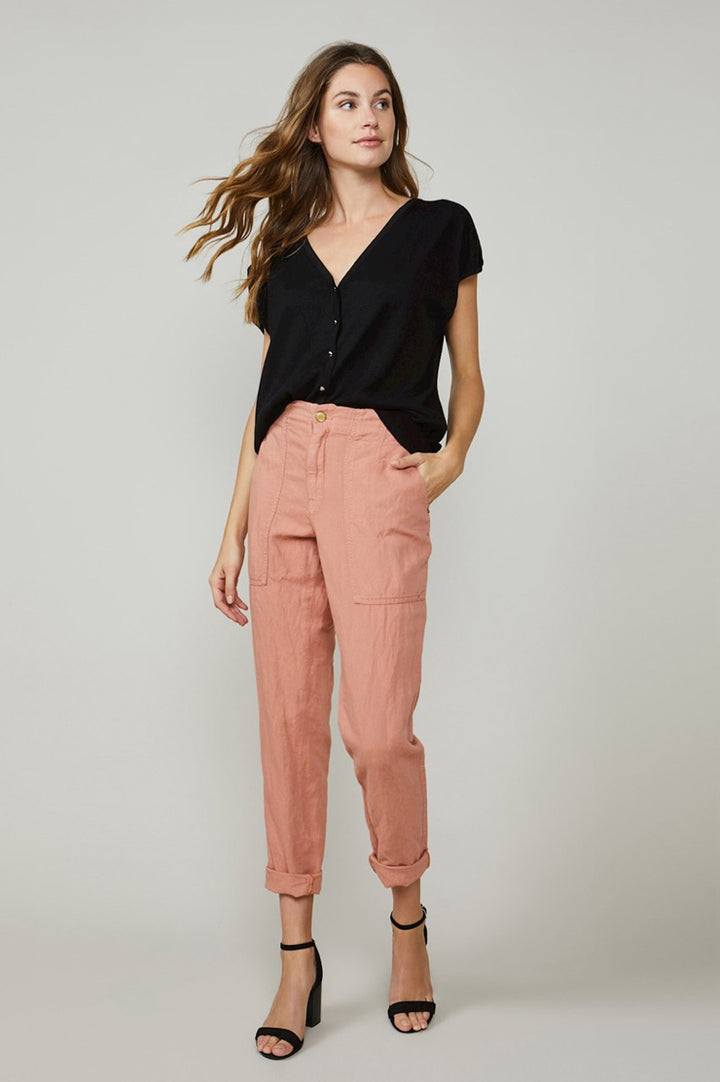 Loose Tapered Pants Drapy Linen Cotton - Roze