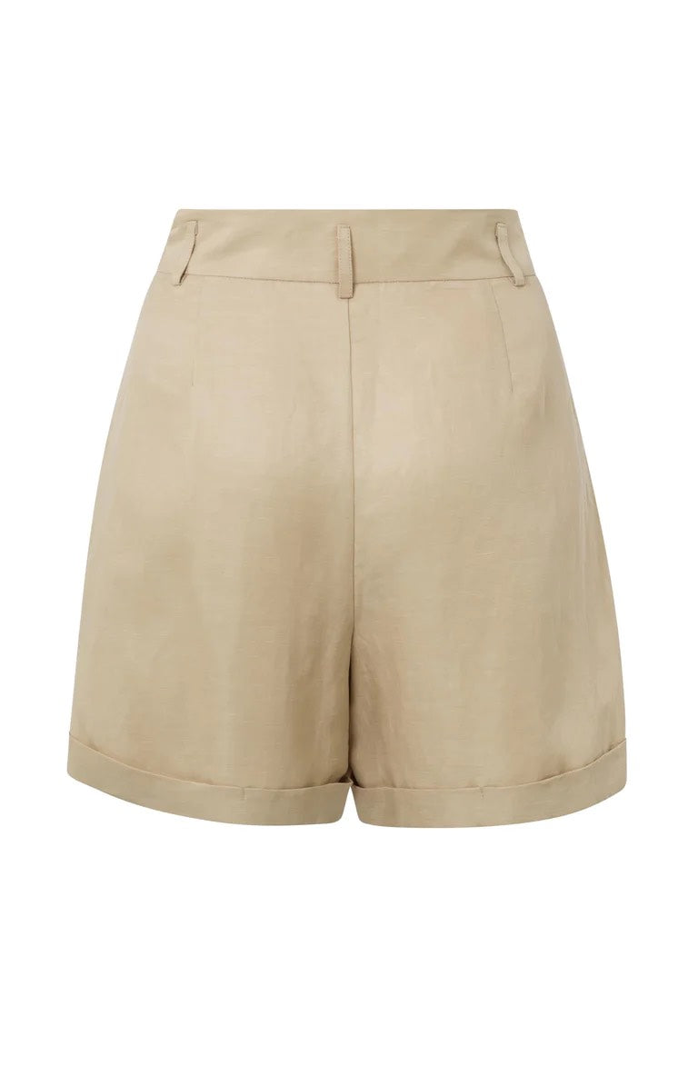 Woven High Waist Short With Pl - Zand