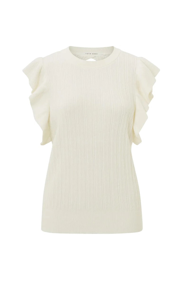 Ruffle Sleeve Sweater - Off-white