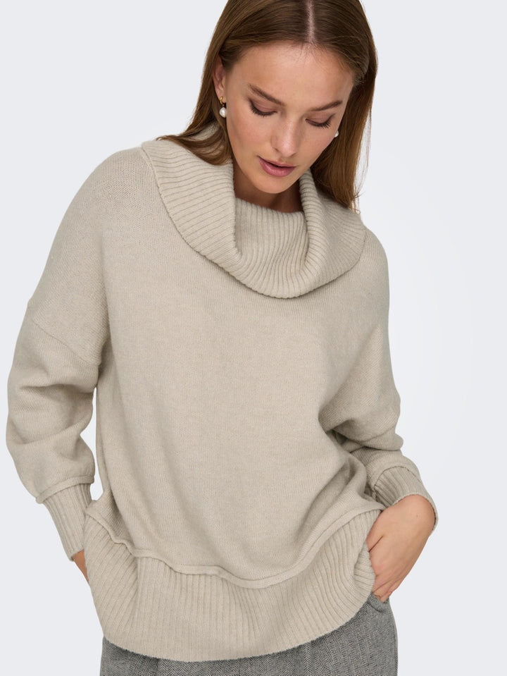 Onlhazel Ls Cowlneck Bf Knt - Beige