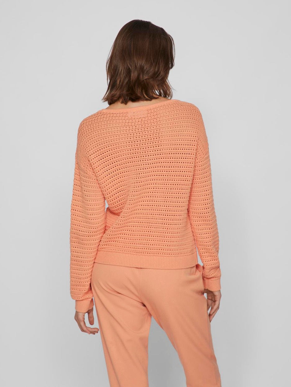 Vibellisina Boatneck L/s Knit Top - - Oranje