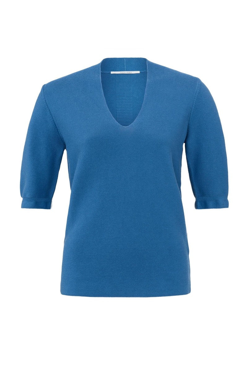 V-neck Short Sleeve Sweater - Kobalt