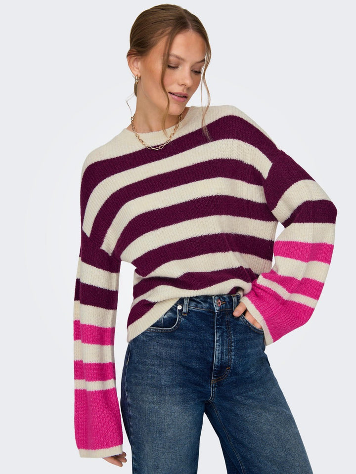 Jdydrea L/s Oneck Wide Sl Stripe Pu - Paars Dessin