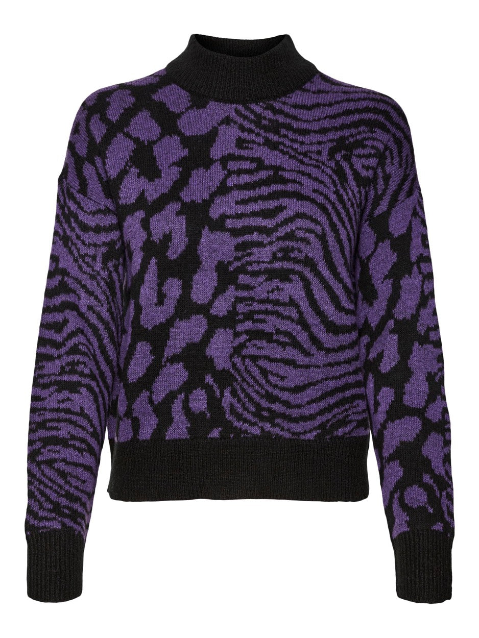 Vmvera Animal Ls Highneck Pullover - Paars Dessin