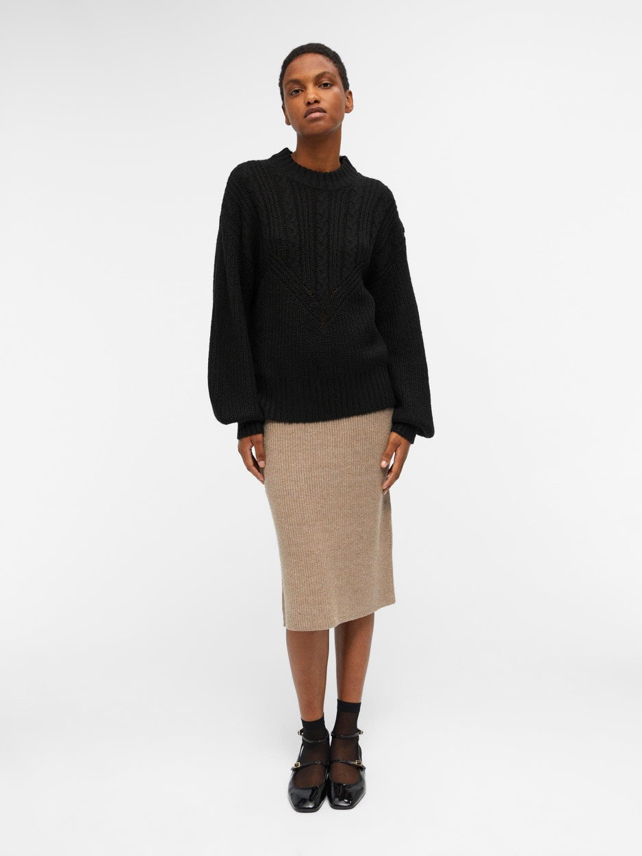 Objnova Stella Cable Knit Pullover - Zwart
