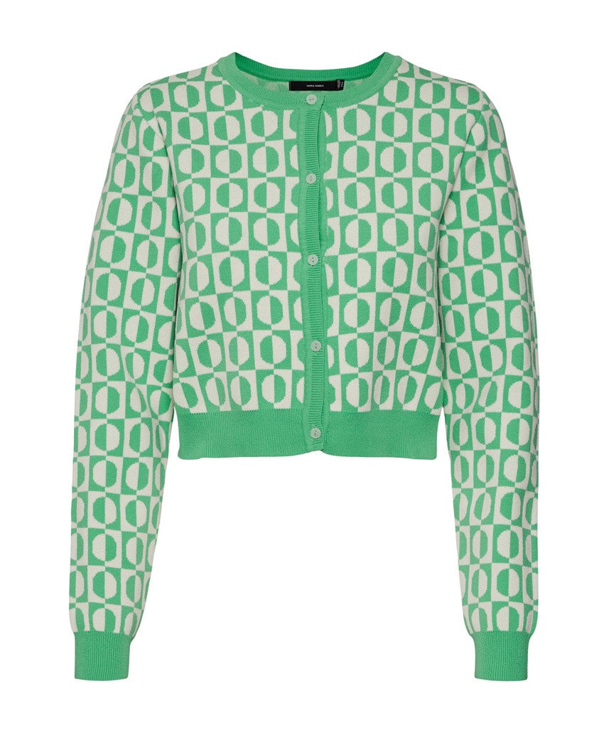 Vmsara Ls O-neck Crop Cardigan - Groen Dessin