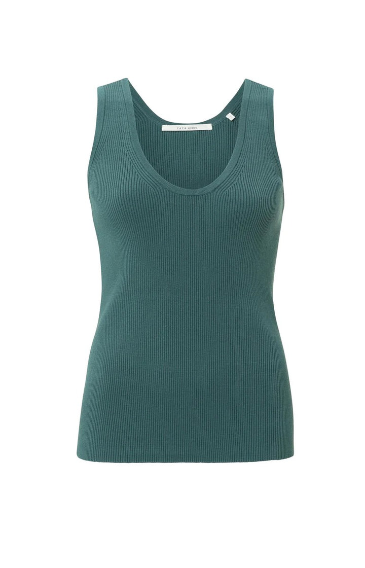 Round Neckline Rib Tanktop - Petrol Blauw