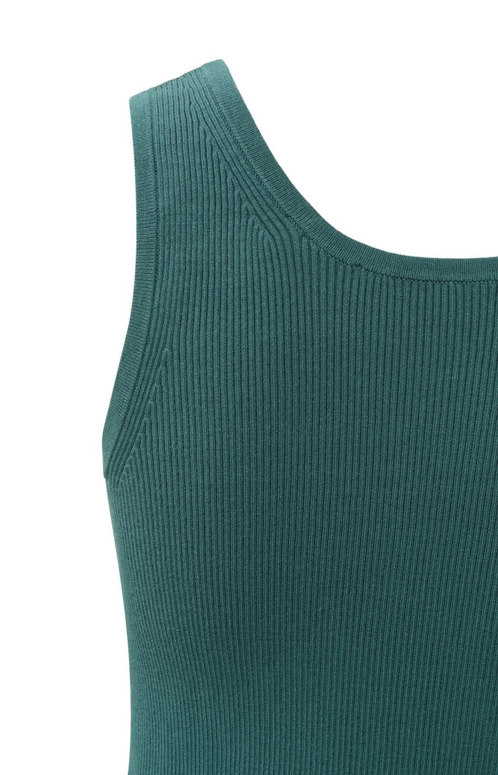 Round Neckline Rib Tanktop - Petrol Blauw