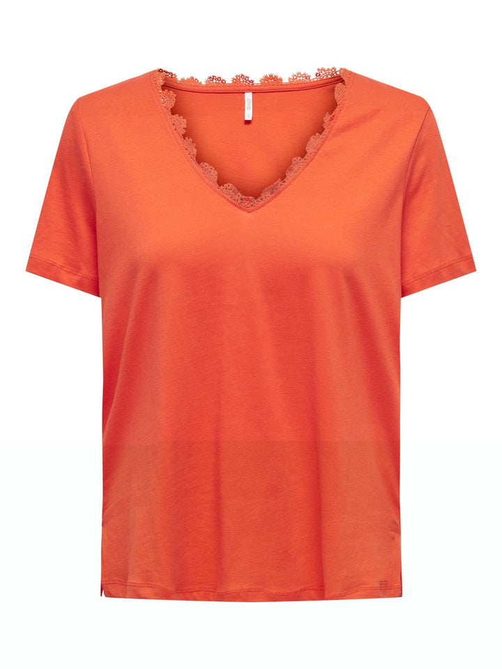 Onlduffy S/s Lace Mix Top Cs Jrs - Oranje