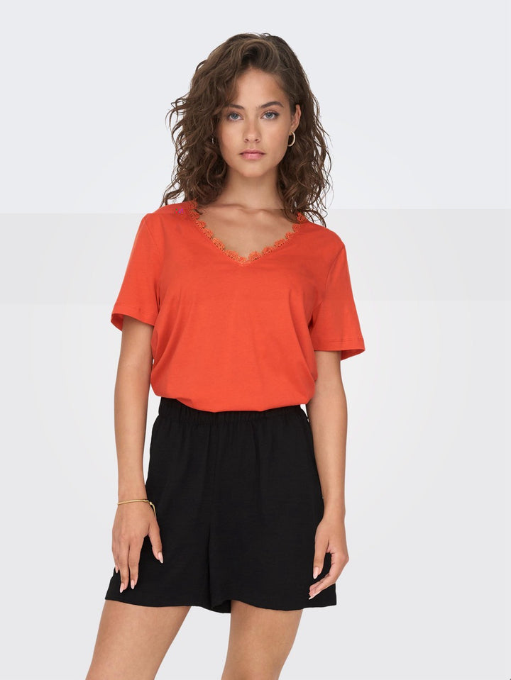 Onlduffy S/s Lace Mix Top Cs Jrs - Oranje