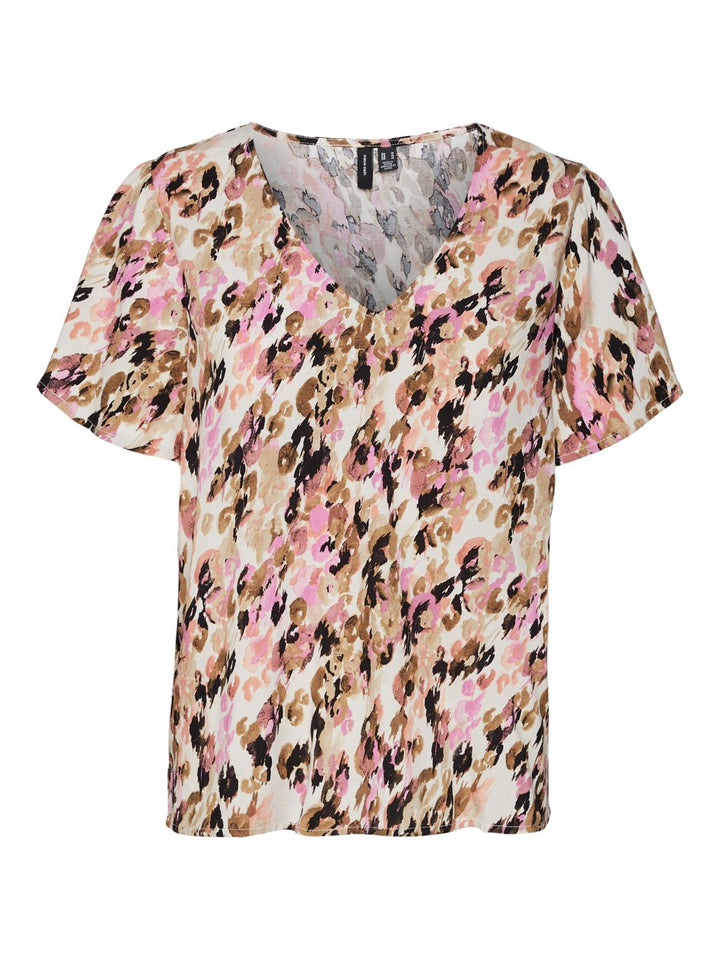 Vmeasy V-neck Ss Blouse R1 Wvn Ga - Bruin Dessin