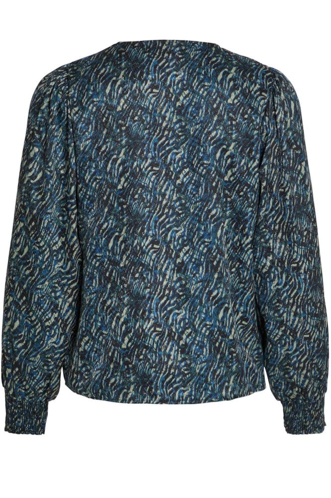 Viphinea Lisa V-neck L/s Short Top - Blauw Dessin