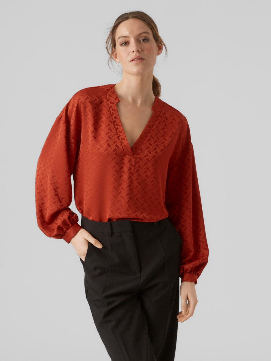 Vmelisa 3/4 V-neck Top Wvn Btq - Roest