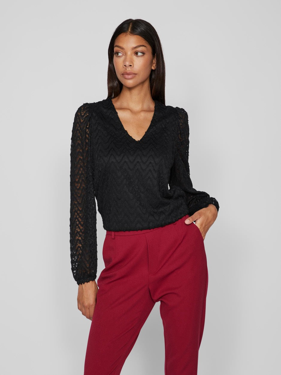 Vifary V-neck L/s Top - Zwart