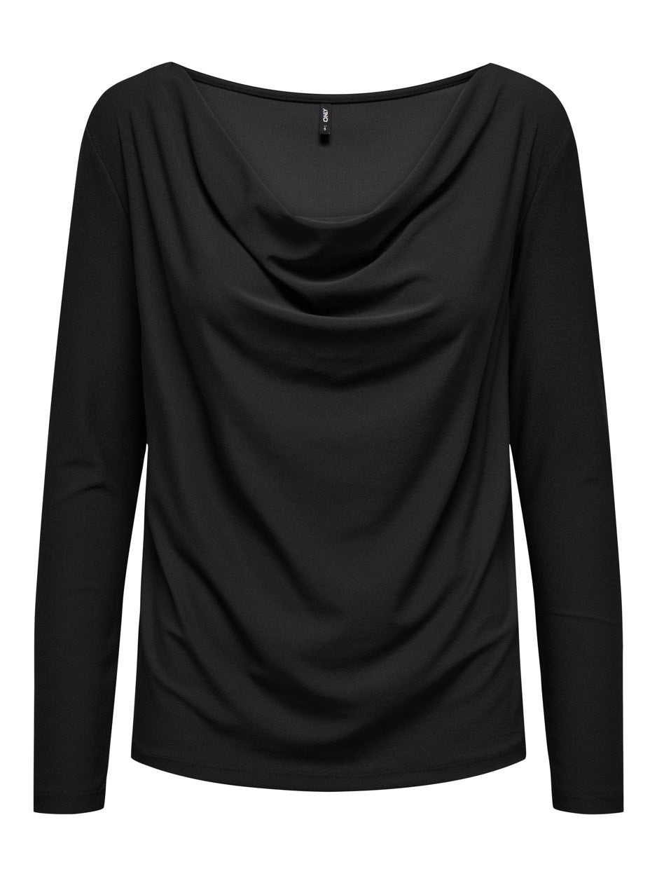 Onlnew Sansa L/s Waterfall Top Jrs - Zwart