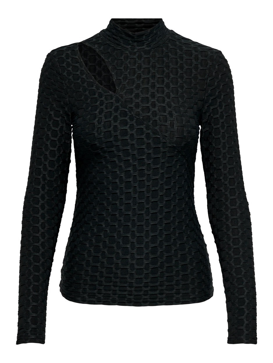 Onltenna L/s Highneck Cutout Top Bo - Zwart