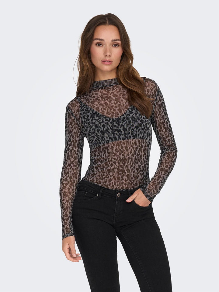 Jdyelsa L/s Highneck Mesh Top Jrs - Grijs Dessin