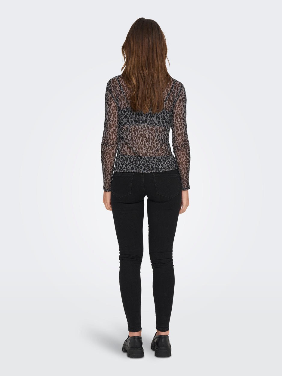 Jdyelsa L/s Highneck Mesh Top Jrs - Grijs Dessin