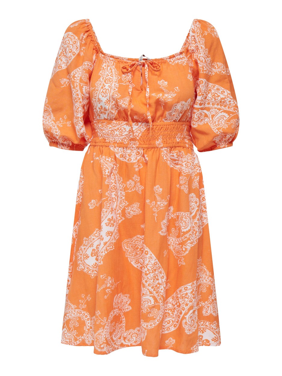 Onlbella Linen 2/4 Dress Ptm - Oranje Dessin