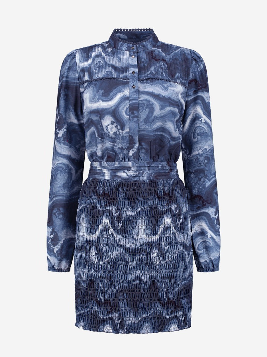 Veronica Marble Dress - Blauw Dessin