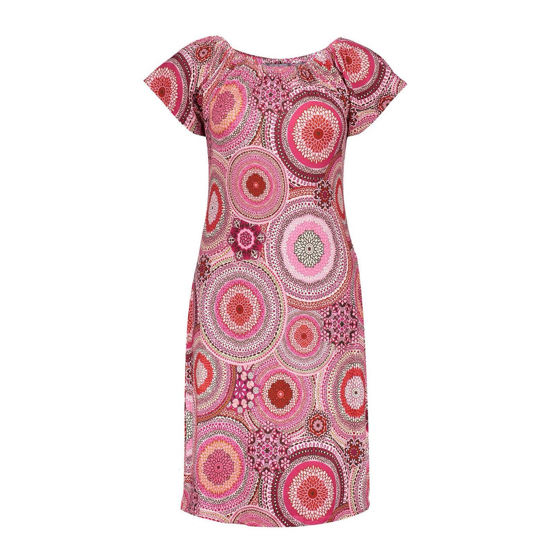 Dress Elastic Neck Aop - Roze Dessin