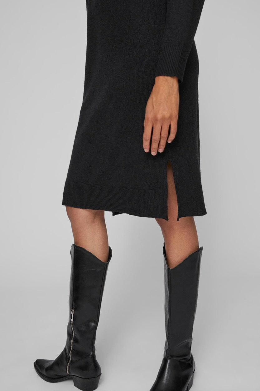 Viril Crew Neck L/s Midi Dress - No - Zwart