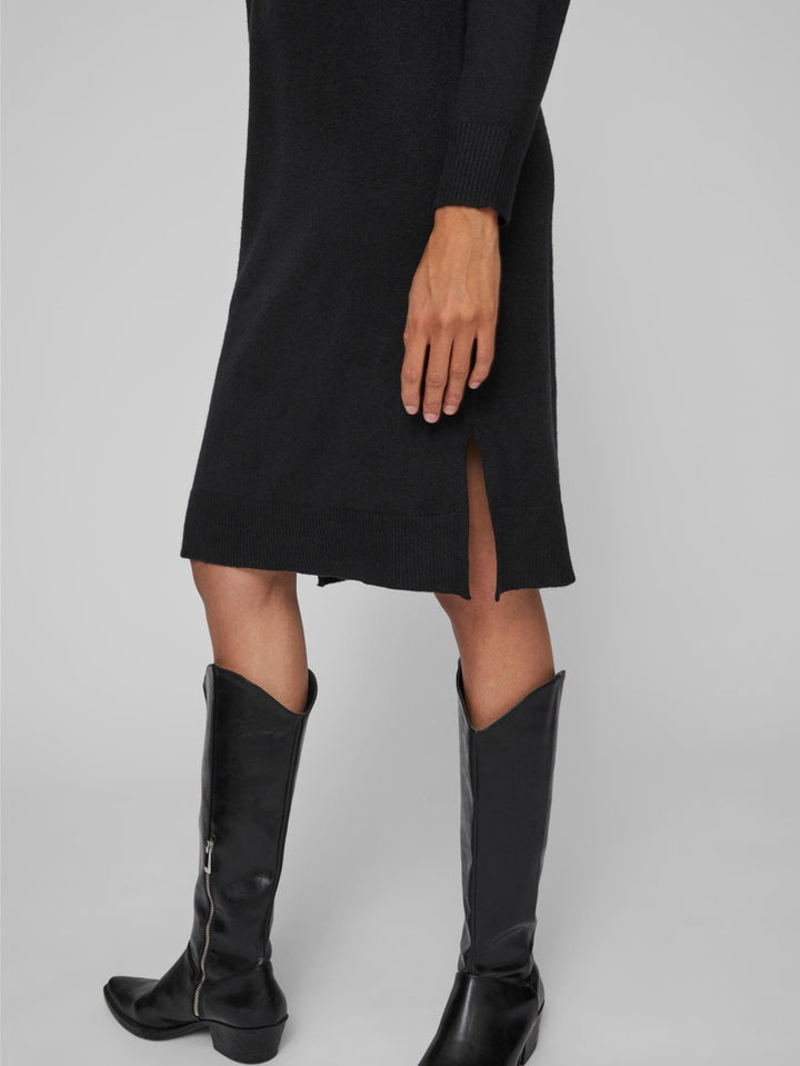 Viril Crew Neck L/s Midi Dress - No - Zwart