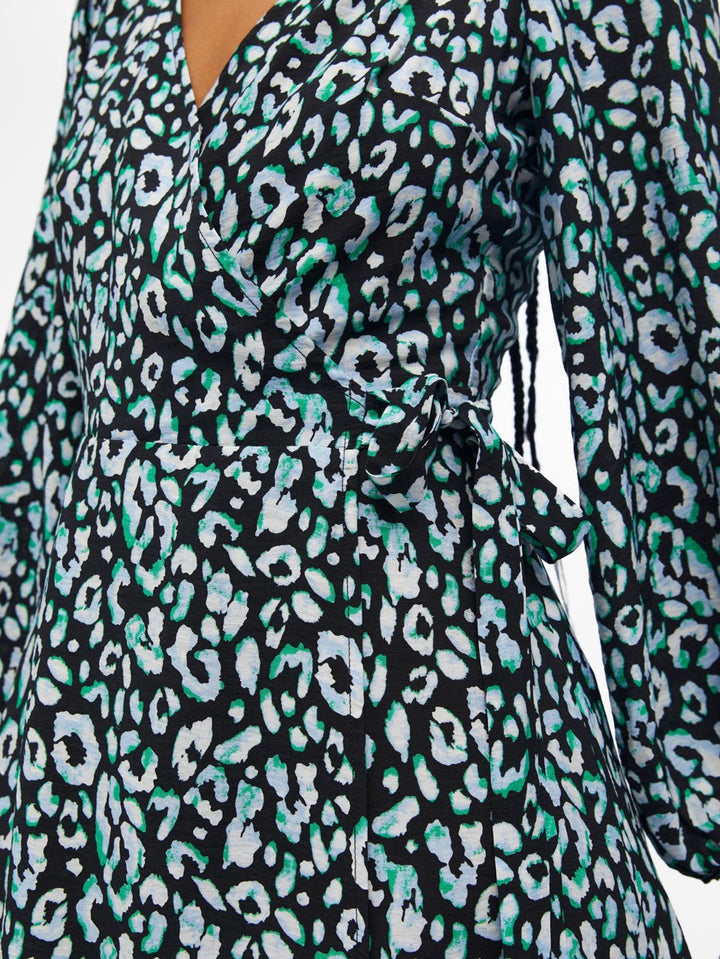 Objleonora L/s Wrap Midi Dress Noos - Zwart Dessin