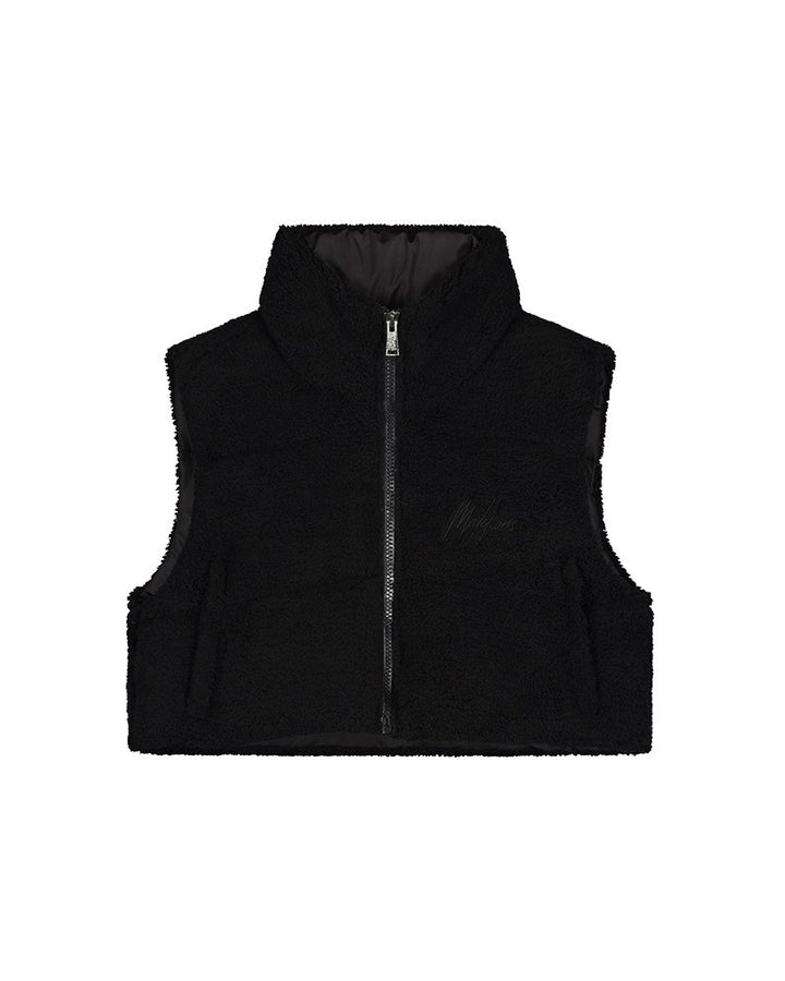 Cropped Sherpa Bodywarmer - Zwart