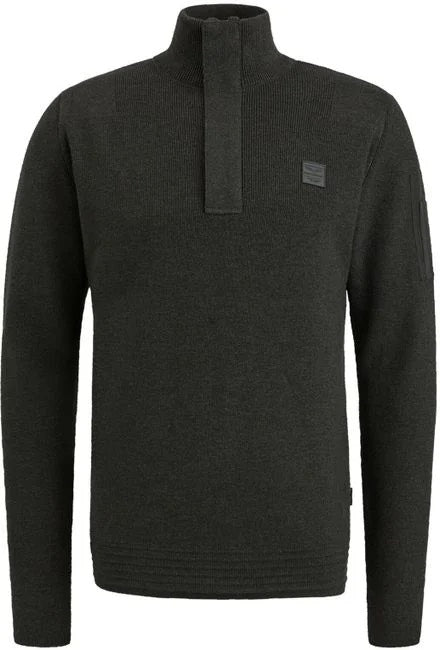 Half Zip Collar Cotton Knit - Donkergroen