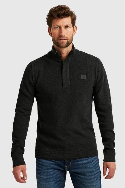 Half Zip Collar Cotton Knit - Donkergroen