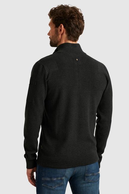 Half Zip Collar Cotton Knit - Donkergroen