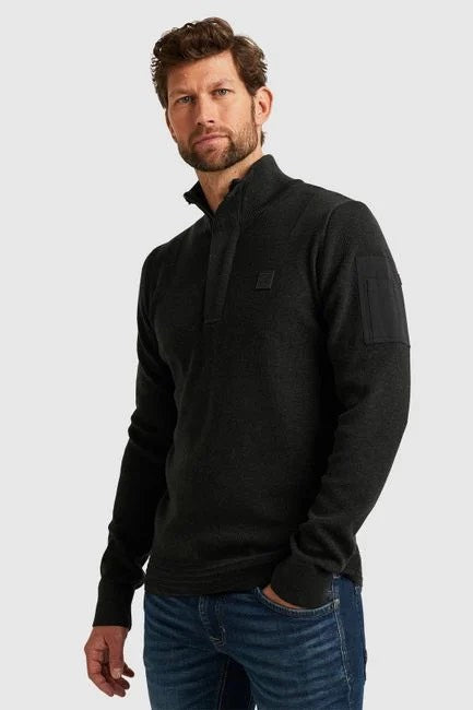 Half Zip Collar Cotton Knit - Donkergroen