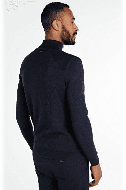 Turtleneck Cotton 2 Tone Mouline - Navy