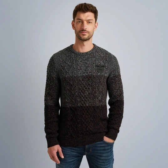 R-neck Cable Knit - Grijs Dessin