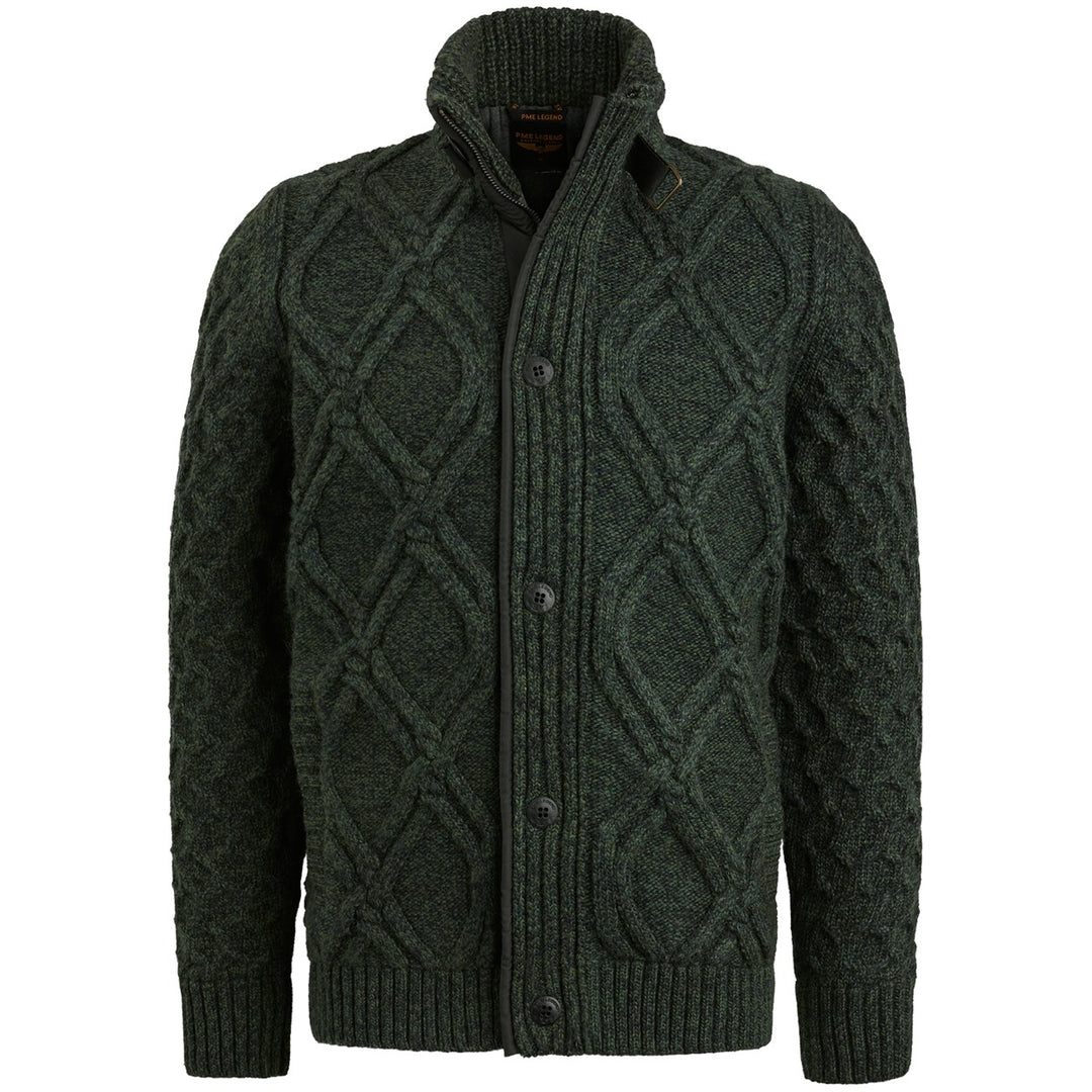 Zip Jacket Heavy Knit Mixed Yarn - Groen Dessin