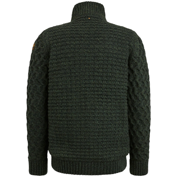 Zip Jacket Heavy Knit Mixed Yarn - Groen Dessin