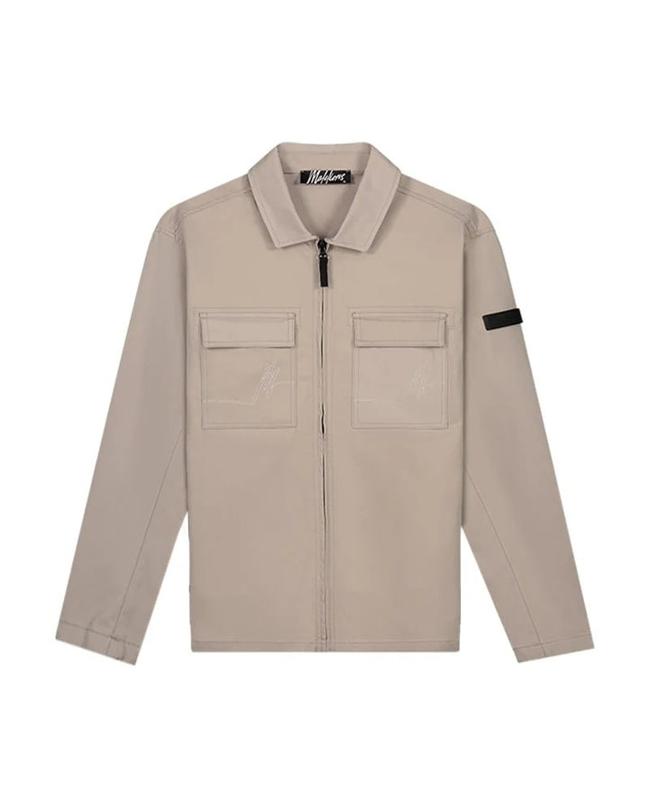 Cotton Zip Overshirt - Beige