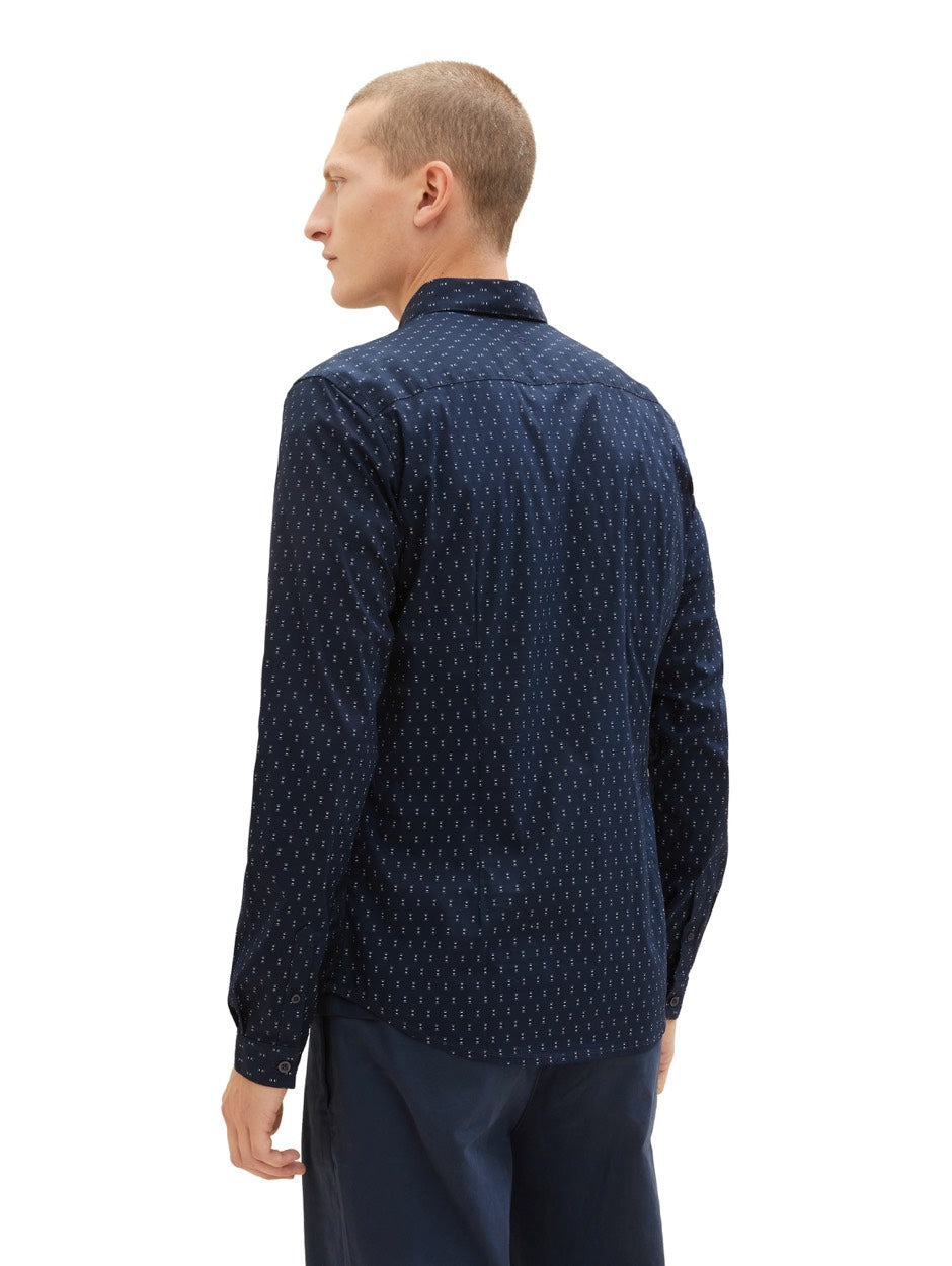 Fitted Printed Strech Shirt - Blauw Dessin