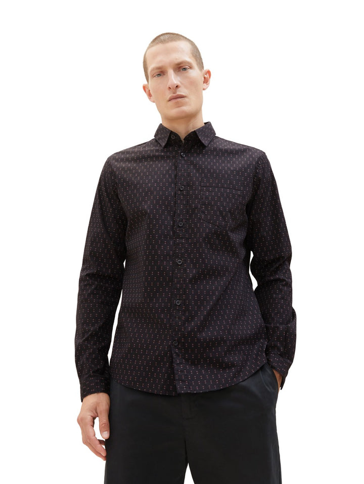 Fitted Printed Strech Shirt - Zwart Dessin