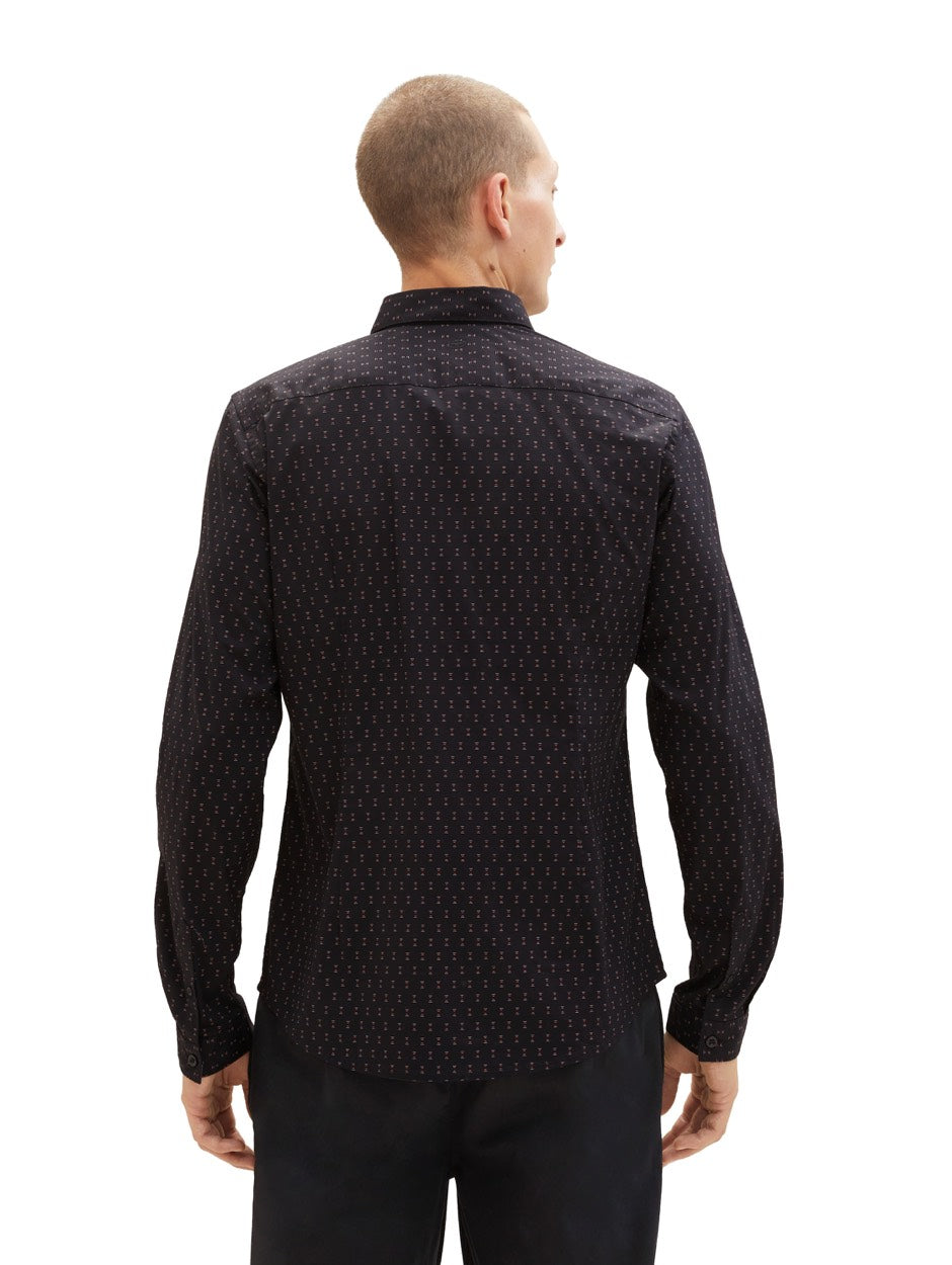 Fitted Printed Strech Shirt - Zwart Dessin