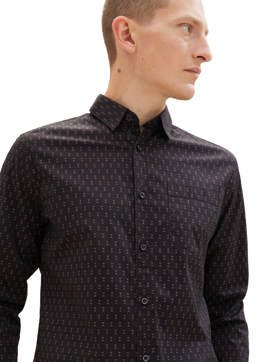 Fitted Printed Strech Shirt - Zwart Dessin