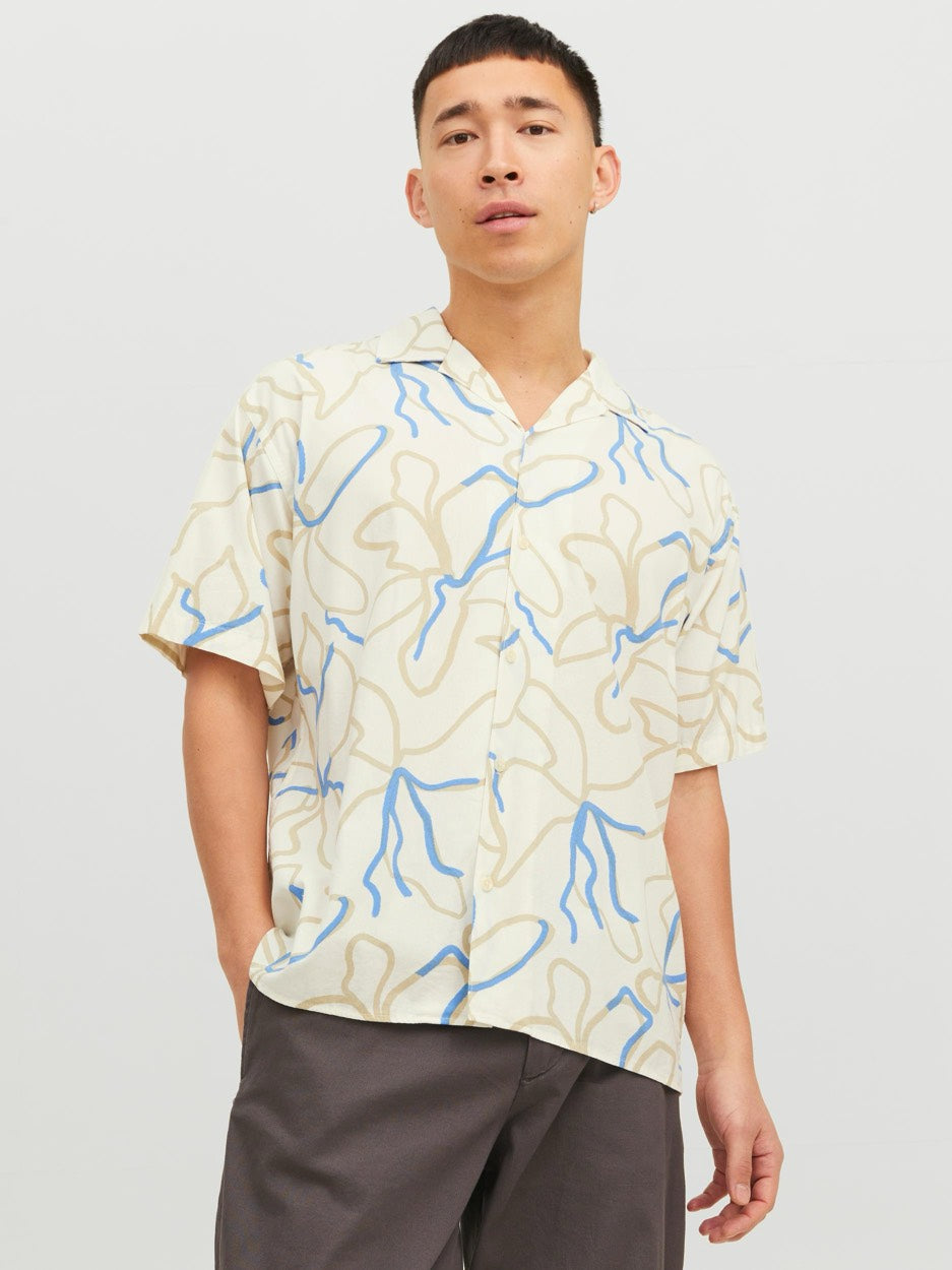 Jprblatropic Resort Shirt S/s Relax - Ecru Dessin